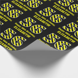 Papel De Presente Black & Yellow Striped "56"; 56. º aniversário + n