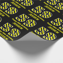 Papel De Presente Black & Yellow Striped "59"; 59. º aniversário + n
