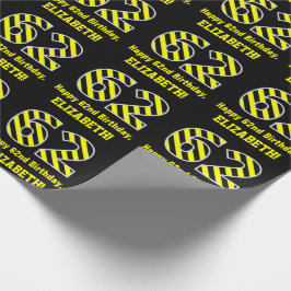 Papel De Presente Black & Yellow Striped "62"; 62º Aniversário + Nom