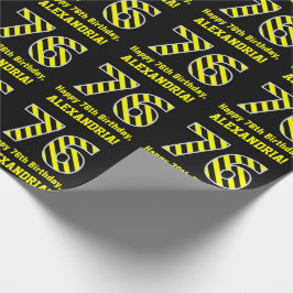 Papel De Presente Black & Yellow Striped "76"; 76. º aniversário + n
