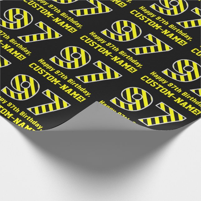 Papel De Presente Black & Yellow Striped "97"; 97th Birthday + Name (Ponta)