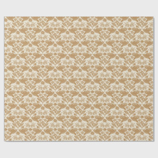 Papel De Presente Block Print Birds with Florals | Beige & Gold Seam