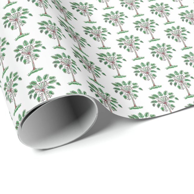 Papel De Presente Block Print Christmas Palmetto Wrapping Paper (Ponta do rolo)