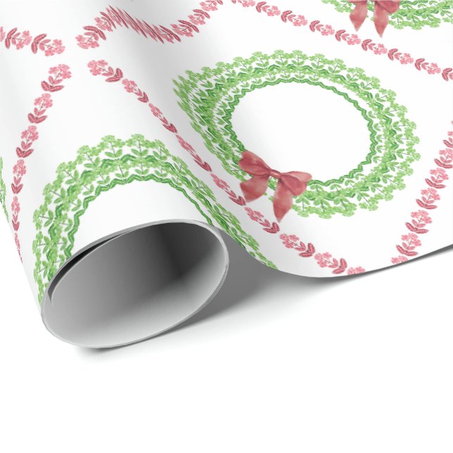 Papel De Presente Block Print Flower Wreath Wrapping Paper (Ponta do rolo)