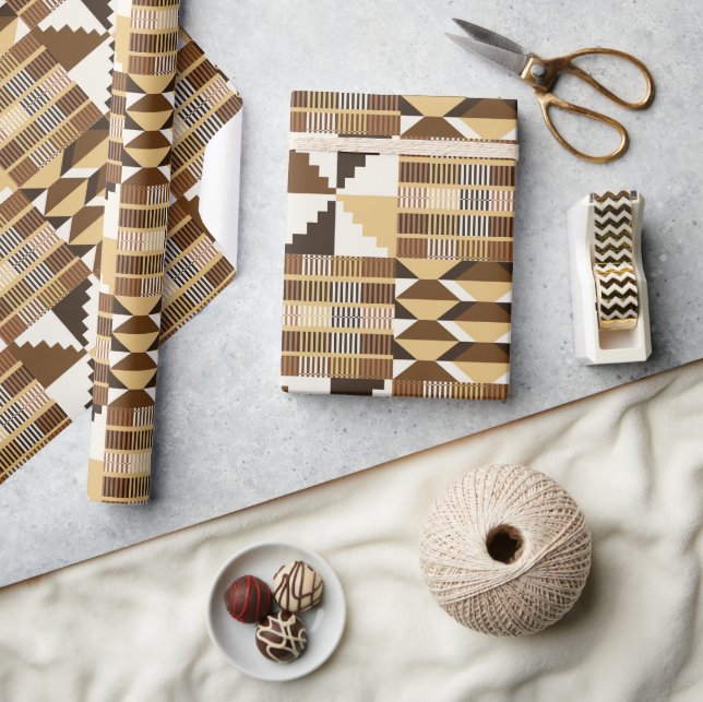 Papel De Presente Bloco Kente - Ocre Silenciado (Artesanato)