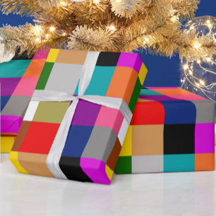 Papel De Presente Blocos de Cores Negritas Multicoloridos Design 