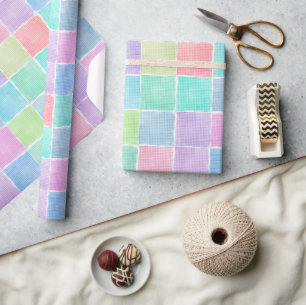 Papel De Presente blocos de gingham pastel