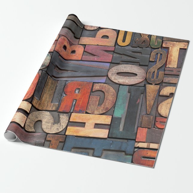 Papel De Presente blocos de impressão em letras antigos com tinta co (Desenrolado)