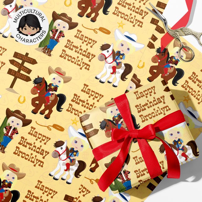 Papel De Presente Blonde Cowgirl Personalized Wrapping Paper (Criador carregado)