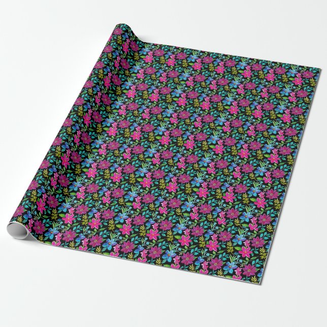 Papel De Presente Blooming flower garden chic floral foliage (Desenrolado)