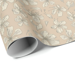 Papel De Presente Blossomas com Tosse no bege claro - padrão sem so