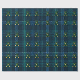 Papel De Presente Blue and Green Plaid Teddy Bear Wrapping Paper