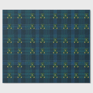 Papel De Presente Blue and Green Plaid Teddy Bear Wrapping Paper