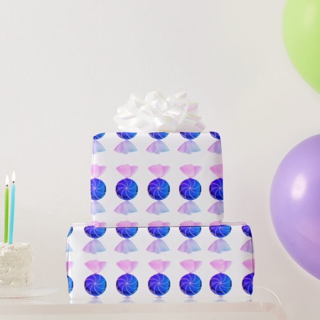 Papel De Presente Blue and Pink Candy Wrapping Paper (Presentes para festas)