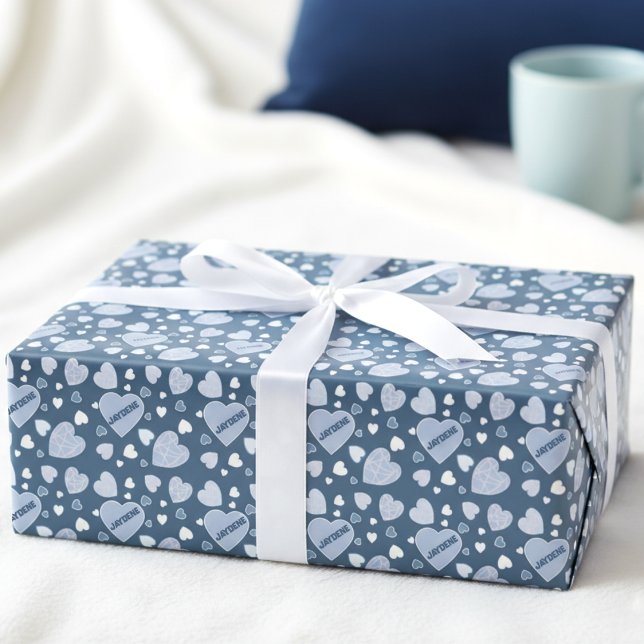 Papel De Presente Blue And Teal Heart (Personalized hearts for someone you love. So cute, girly, and totally giftable.)