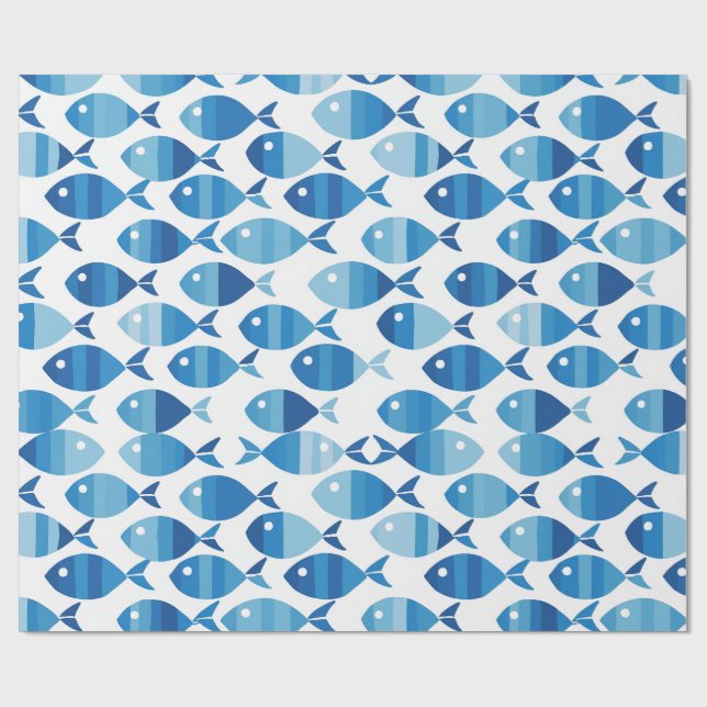 Papel De Presente Blue and White Preppy Coastal Fish (Aberto)
