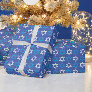 Papel De Presente Blue and White Star of David Wrappaper