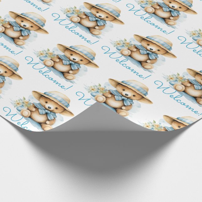 Papel De Presente Blue Baby Welcome Teddy Bear Gift Wrappaper (Ponta)
