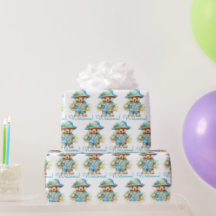 Papel De Presente Blue Baby Welcome Teddy Bear Gift Wrappaper