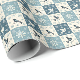 Papel De Presente Blue Birds and Snowflakes Christmas Winter Pattern