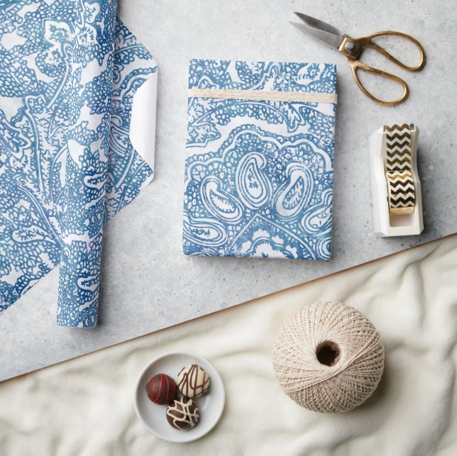 Papel De Presente Blue Boho Paisley Pattern (Artesanato)