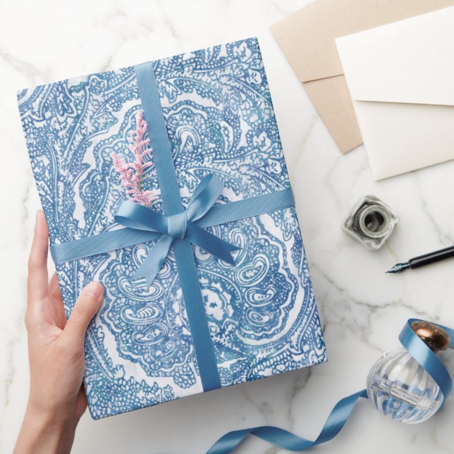 Papel De Presente Blue Boho Paisley Pattern (Presentear)
