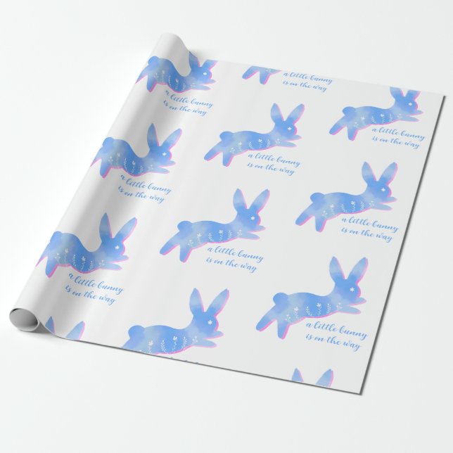 Papel De Presente Blue Bunny Silhouette Cute Custom Boy Baby Shower  (Desenrolado)