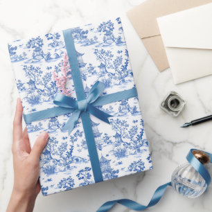 Papel De Presente Blue Chinoiserie Pagodas Toile