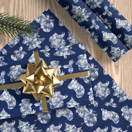 Papel De Presente Blue Christmas Frost Snowman Rustic
