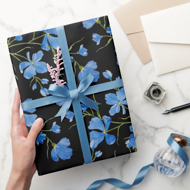 Papel De Presente Blue Cosmos Flowers (Presentear)