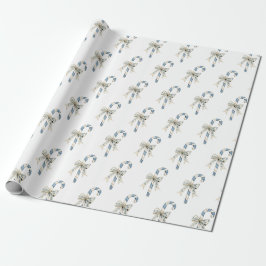 Papel De Presente Blue Cream Candy Canes Bows Christmas