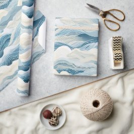 Papel De Presente Blue Cream Ivory Abstrato Ocean Beach