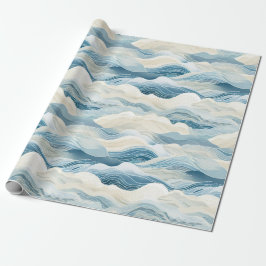 Papel De Presente Blue Cream Ivory Abstrato Ocean Beach