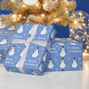 Papel De Presente Blue Cute Snowman Floco de Neve Feliz Natal