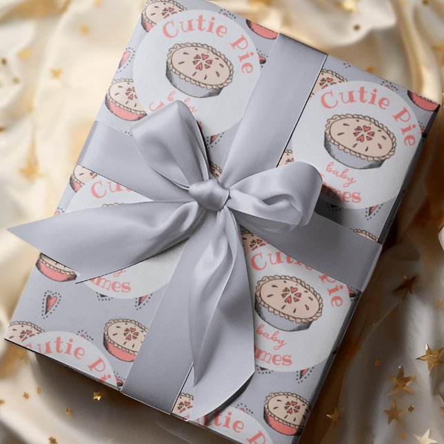 Papel De Presente Blue Cutie Pie Baby Boy (Cutie Pie Baby Shower Wrapping Paper for Baby Boy. Cute Pie & Hearts Pattern in Elegant Blue.)