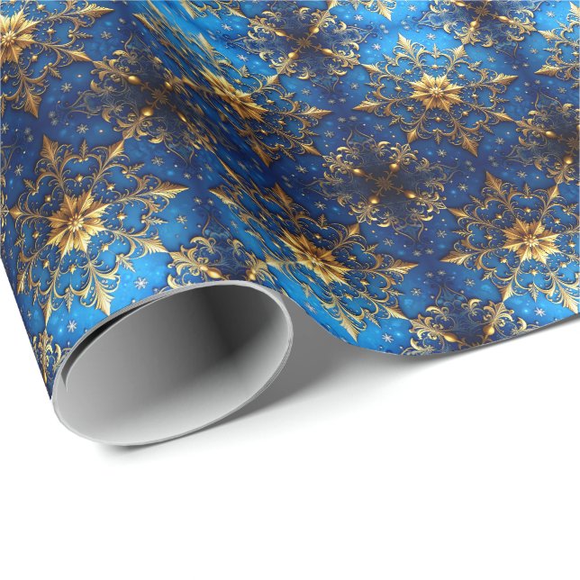 Papel De Presente Blue Decorative Holiday Wrapping Paper (Ponta do rolo)