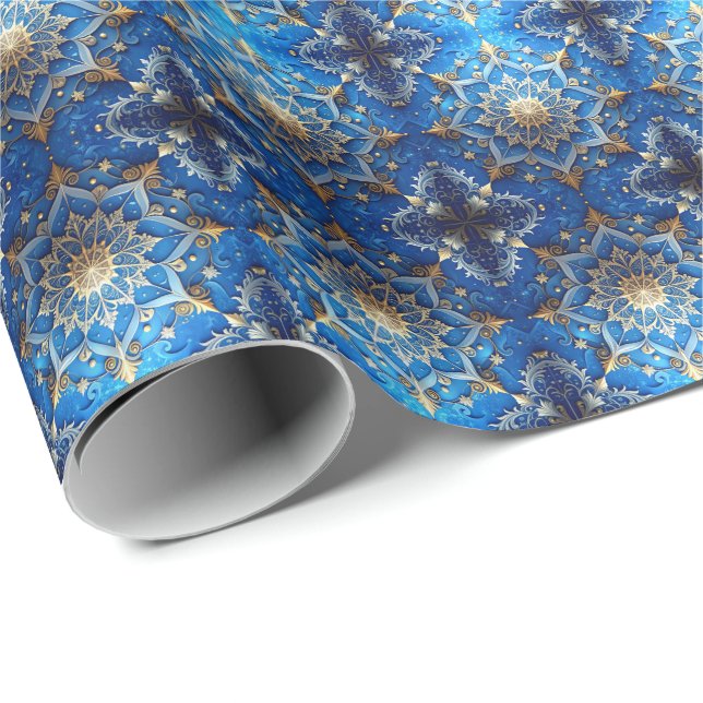 Papel De Presente Blue Decorative Holiday Wrapping Paper (Ponta do rolo)