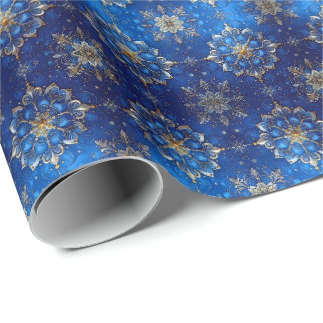 Papel De Presente Blue Decorative Holiday Wrapping Paper (Ponta do rolo)