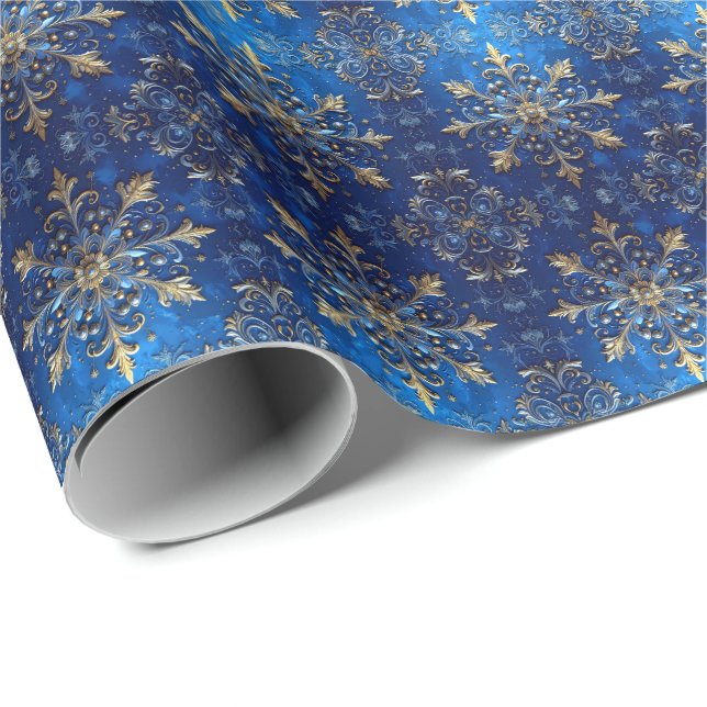 Papel De Presente Blue Decorative Holiday Wrapping Paper (Ponta do rolo)