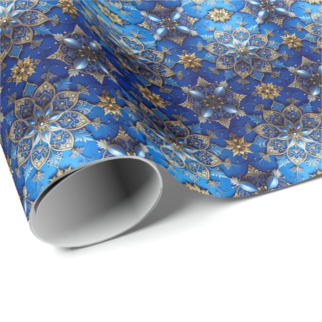 Papel De Presente Blue Decorative Holiday Wrapping Paper (Ponta do rolo)