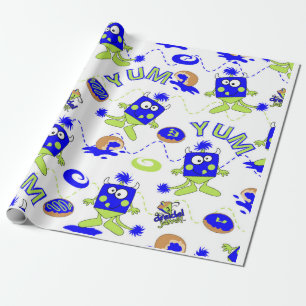 Papel De Presente Blue Dreidel Monsters para Hannukah