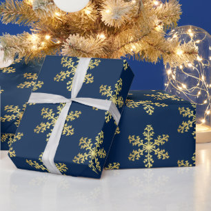 Papel De Presente Blue Faux Gold Foil Snowflake Winter Wonderland