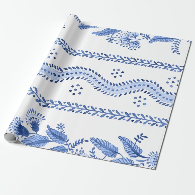 Papel De Presente Blue Fern Stripe (Desenrolado)