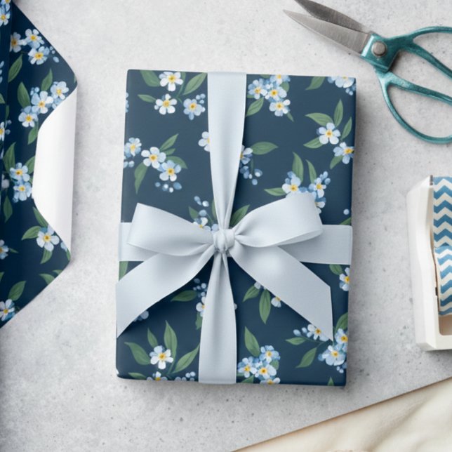 Papel De Presente Blue Floral (sweet elegant blue floral forget me not gift wrapping paper)