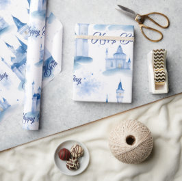 Papel De Presente Blue Floral Princess Girl Festa de aniversário