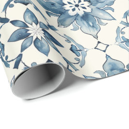 Papel De Presente Blue Floral Tile Pattern Gift Wrap
