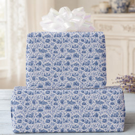 Papel De Presente Blue French Toile Countryside Rose Branch Pattern