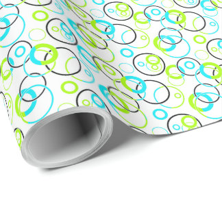 Papel De Presente blue green and black rings and circles on white 