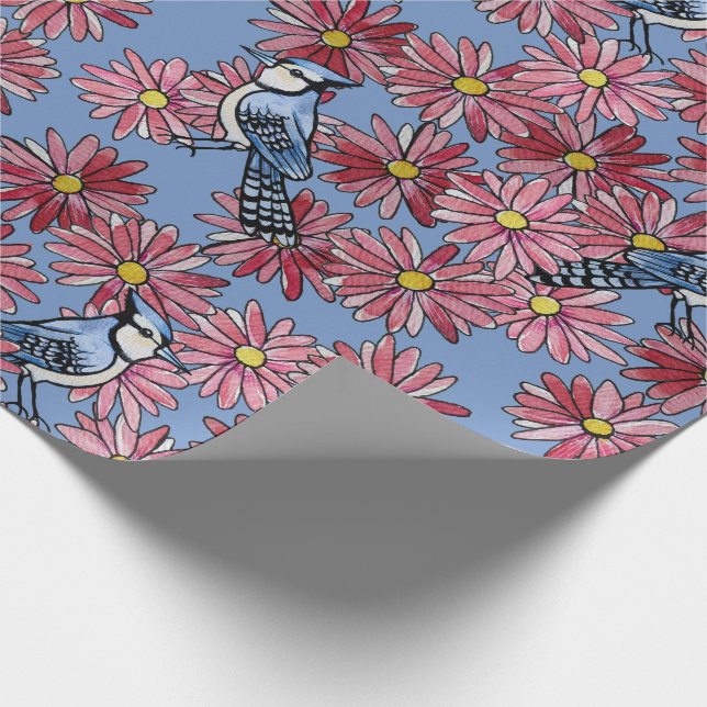 Papel De Presente Blue Hay Daisy Blue Jay e Daisies Patte          (Ponta)