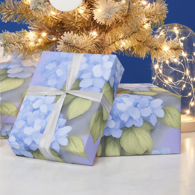 Papel De Presente Blue Hydrangea Floral Wrapping Paper (Feriados)